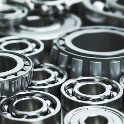 Ball and roller bearings of different sizes.